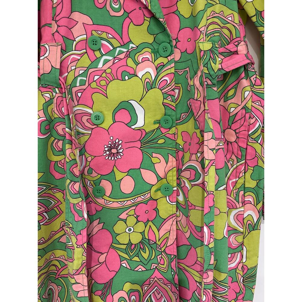 PAPPAGALLO Vintage Retro Spring Floral Pink Green Double Breasted Trench Coat 14 - Picture 4 of 8